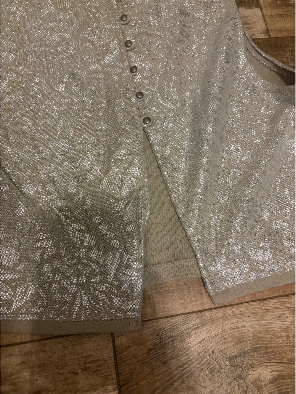 Free People Silver Metallic Crop Top Back Buttons Size Small